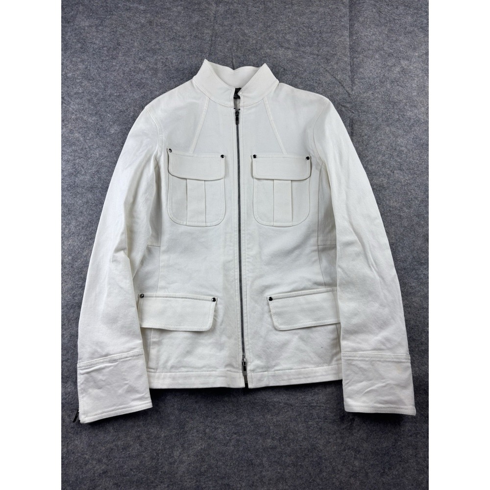 Etcetera Women's 6 Cotton Stretch White Denim Jacket Motorcycle Cargo 90s SEE